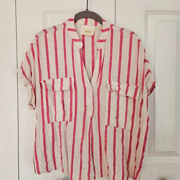 Maeve Tops - Maeve Pink & White Striped Shirt Size Medium